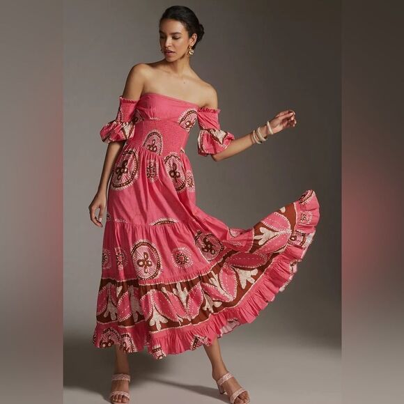 Anthropologie Love The Label Paisley Off-The-Shoulder Maxi Dress - Picture 1 of 8